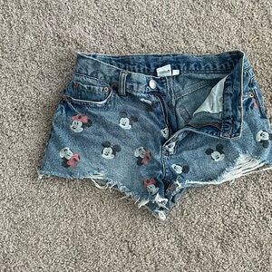 Disney x Aeropostale Blue Denim Minnie & Mickey Print Distressed Jean Shorts